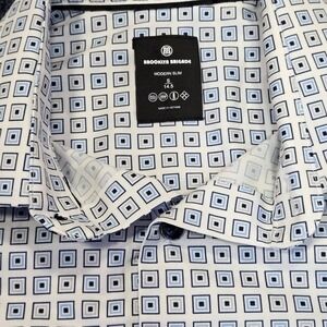 Brooklyn Brigade Men's Dress Shirt S 14.5 Modern Slim Fit Blue Geometric Stretch